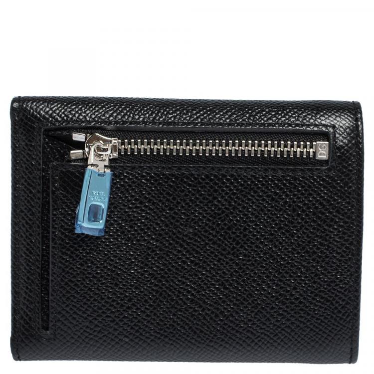 Dolce & Gabbana Black Leather DG Rhinestone Trifold Wallet