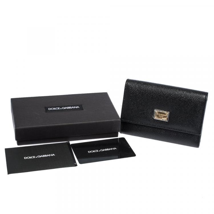 Pre Owned Dolce & Gabbana Black Leather Trifold Wallet