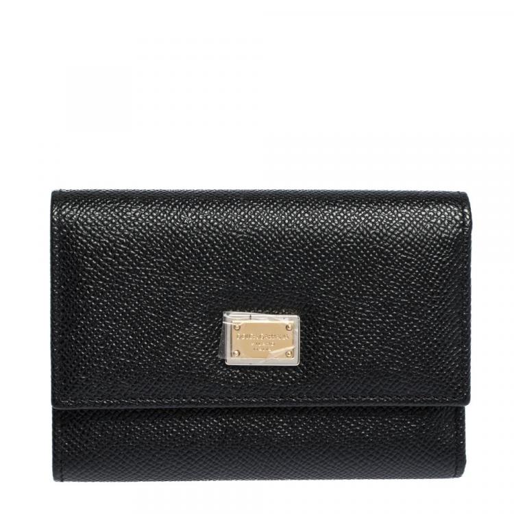 Pre Owned Dolce & Gabbana Black Leather Trifold Wallet