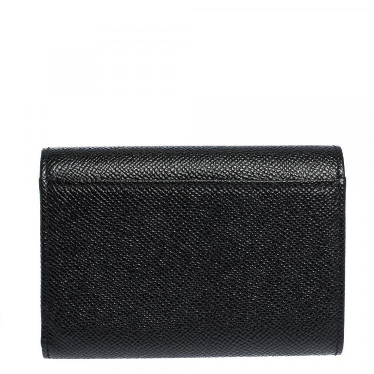Pre Owned Dolce & Gabbana Black Leather Trifold Wallet