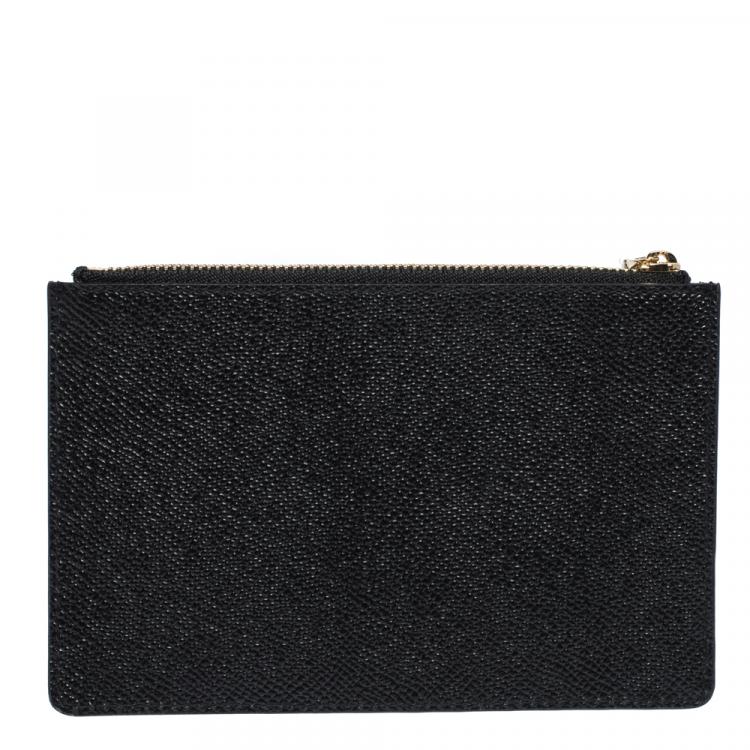 Pre Owned Dolce & Gabbana Black Leather DG Rhinestone Card Holder