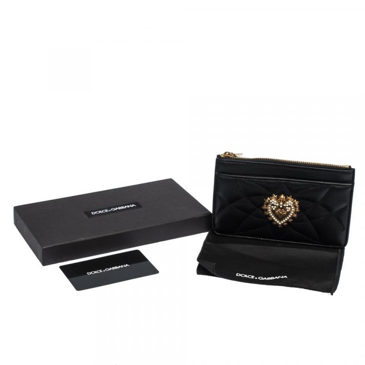 Pre Owned Dolce & Gabbana Black Quilted Leather Medium Devotion Card Holder