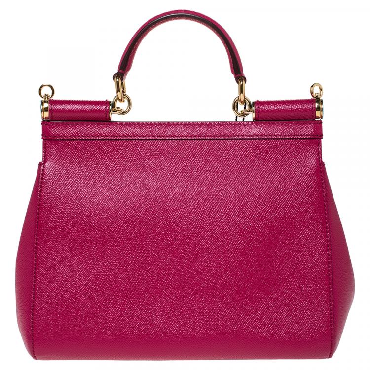 Pre Owned Dolce & Gabbana Fuchsia Leather Medium Miss Sicily Bag