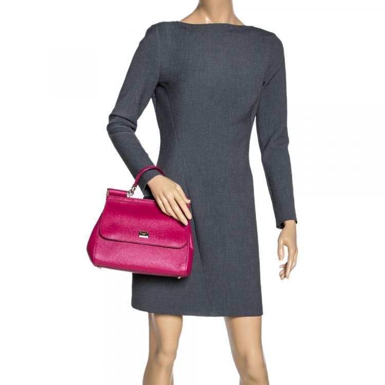 Pre Owned Dolce & Gabbana Fuchsia Leather Medium Miss Sicily Bag