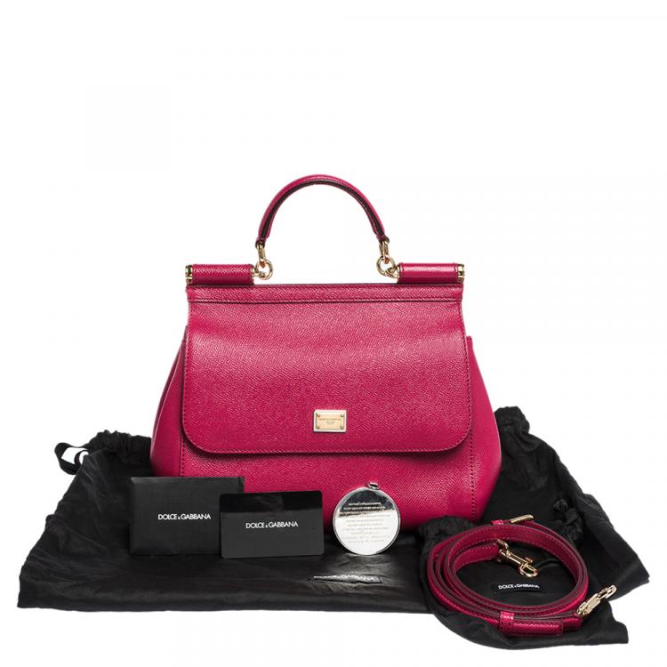 Pre Owned Dolce & Gabbana Fuchsia Leather Medium Miss Sicily Bag