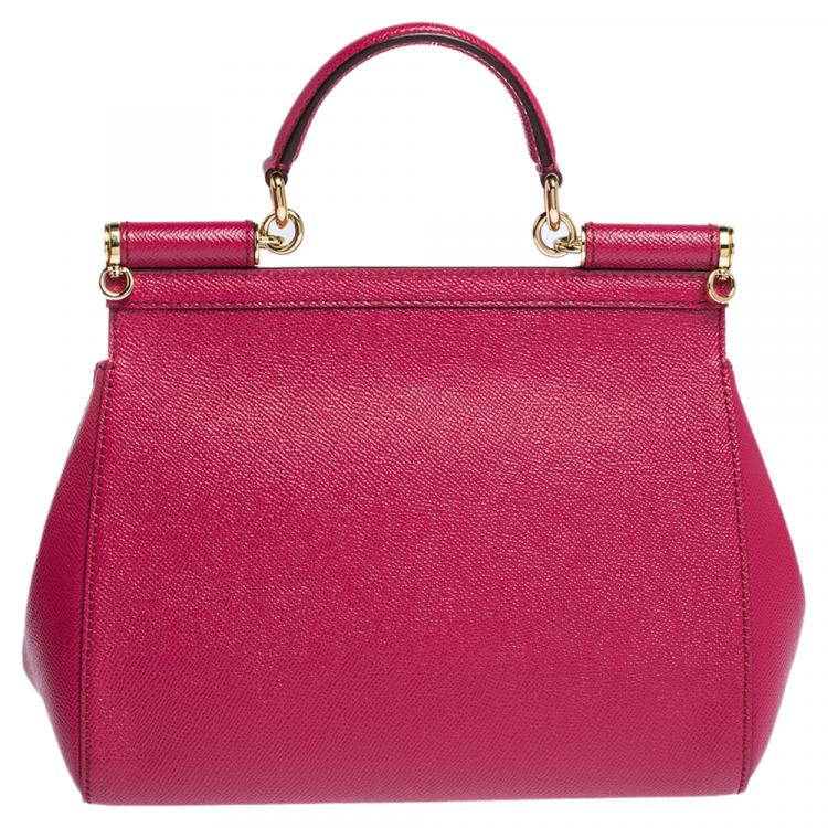 Pre Owned Dolce & Gabbana Fuchsia Leather Medium Miss Sicily Bag