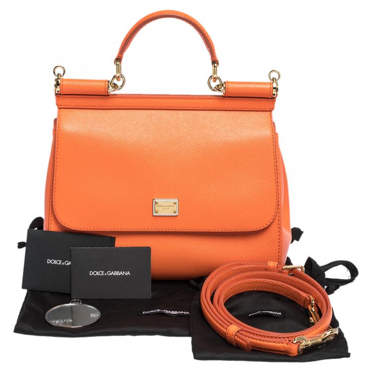 Pre Owned Dolce & Gabbana Orange Leather Medium Miss Sicily Bag