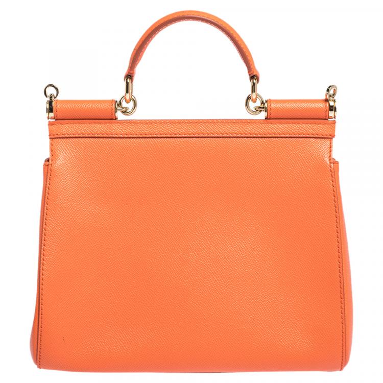 Pre Owned Dolce & Gabbana Orange Leather Medium Miss Sicily Bag