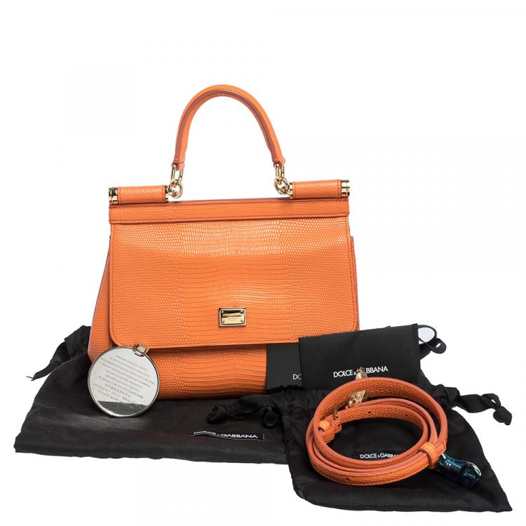 Pre Owned Dolce & Gabbana Orange Iguana Embossed Leather Small Miss Sicily Bag