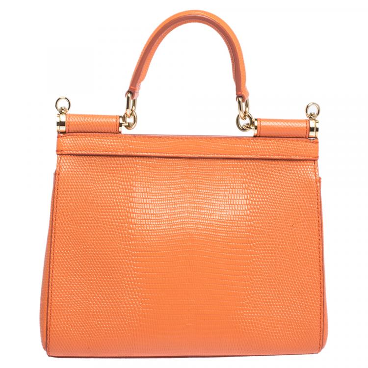 Pre Owned Dolce & Gabbana Orange Iguana Embossed Leather Small Miss Sicily Bag