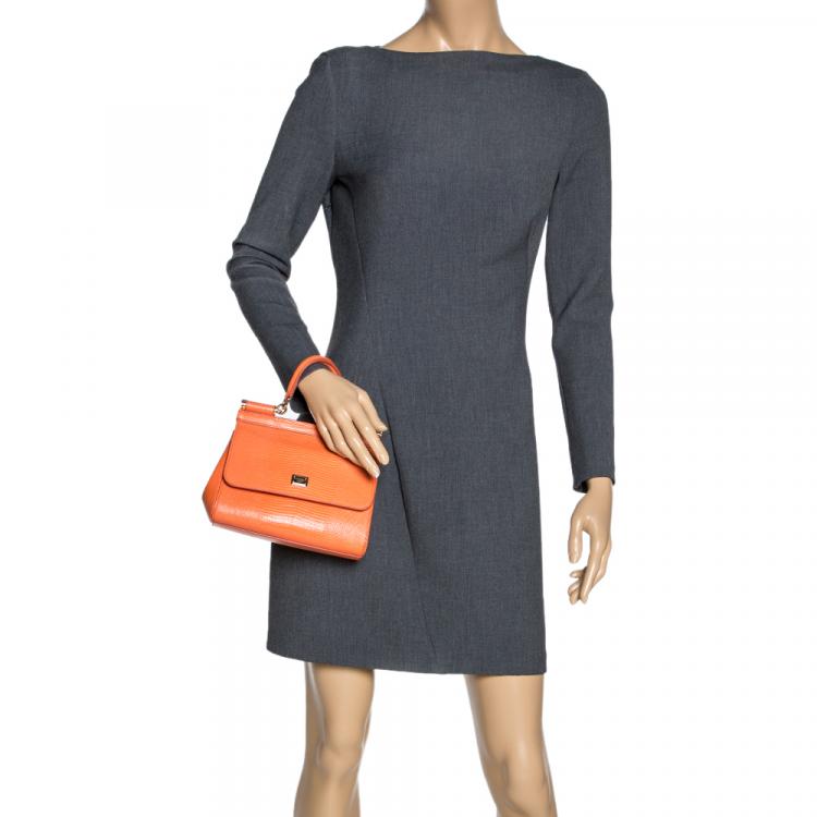 Pre Owned Dolce & Gabbana Orange Iguana Embossed Leather Small Miss Sicily Bag
