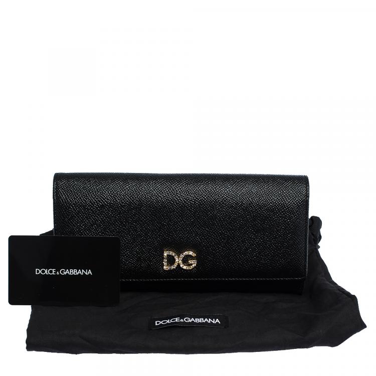 Pre Owned Dolce & Gabbana Black Leather Logo Foldover Wallet