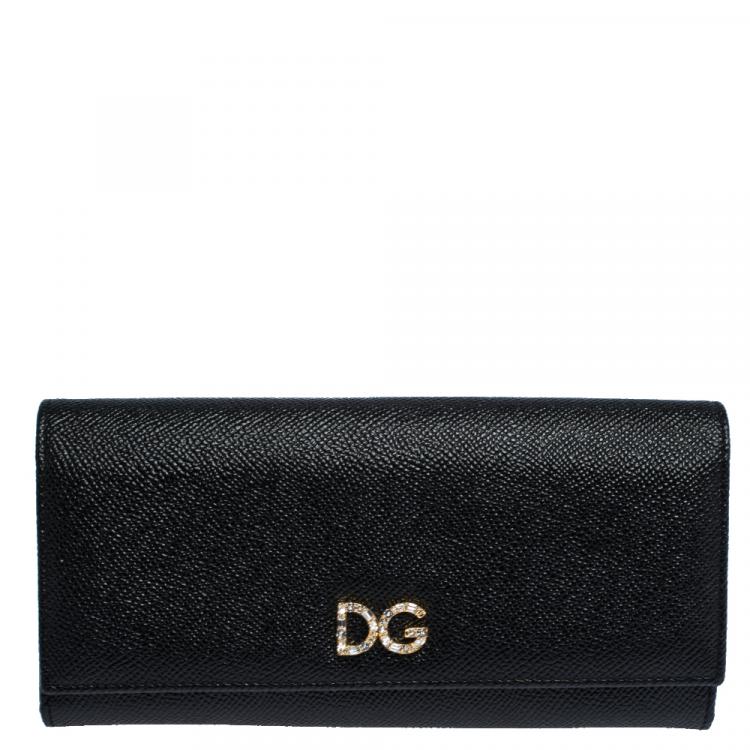Pre Owned Dolce & Gabbana Black Leather Logo Foldover Wallet