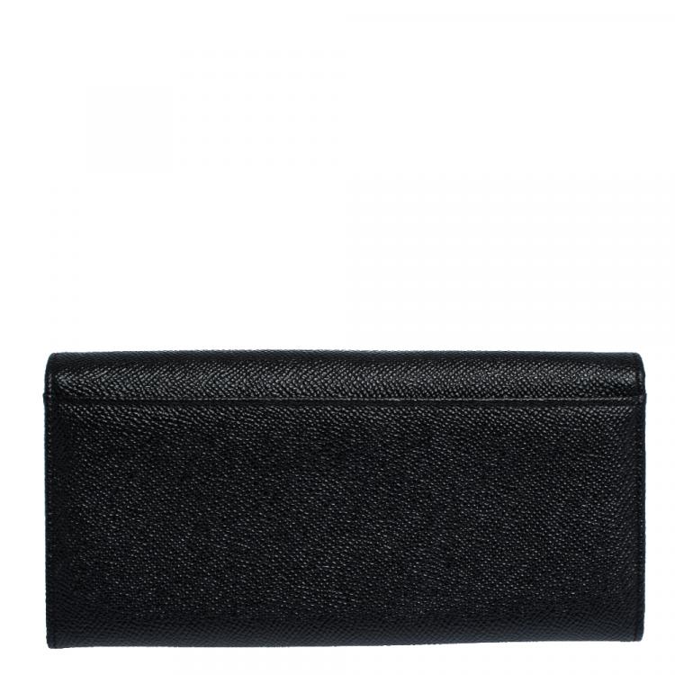 Pre Owned Dolce & Gabbana Black Leather Logo Foldover Wallet