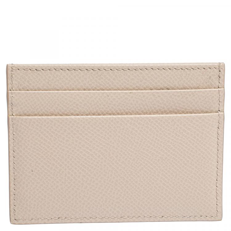 Pre Owned Dolce & Gabbana Beige Leather DG Crystal Logo Card Holder