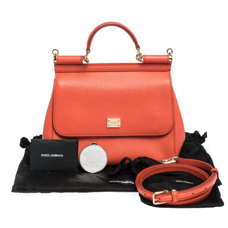 Pre Owned Dolce & Gabbana Orange Leather Medium Miss Sicily Bag