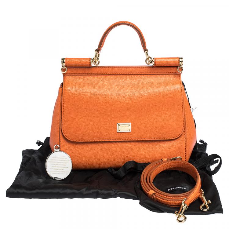Pre Owned Dolce & Gabbana Orange Leather Small Miss Sicily Bag