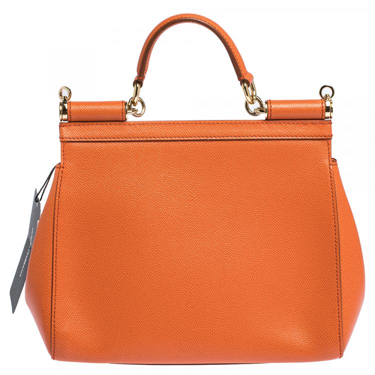 Pre Owned Dolce & Gabbana Orange Leather Small Miss Sicily Bag
