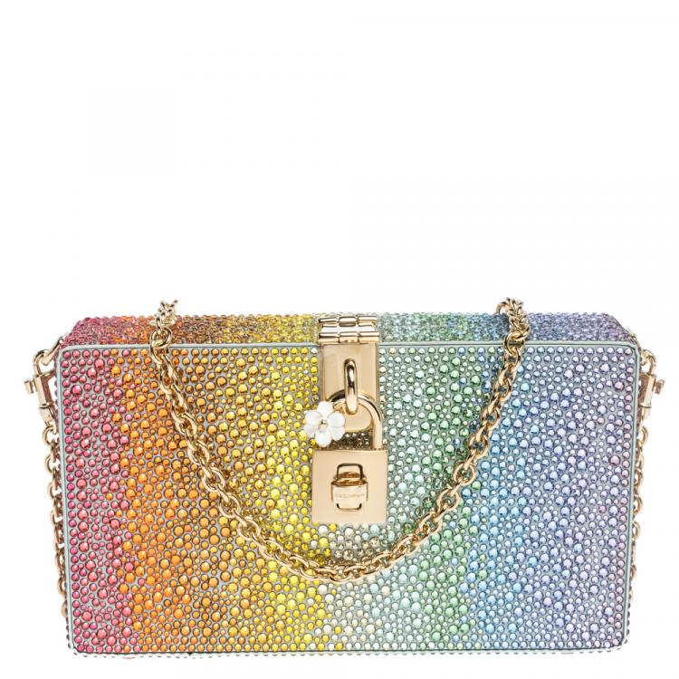 Pre Owned Dolce & Gabbana Multicolor Heat-Applied Rhinestones Dolce Box Clutch