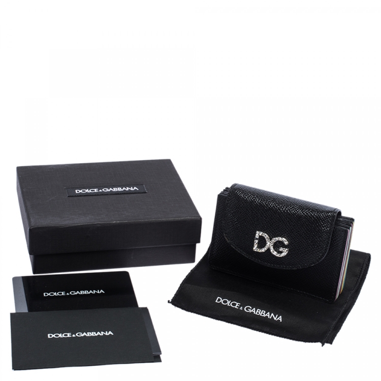 Pre Owned Dolce & Gabbana Black Leather DG Millennial Flap Card Holder