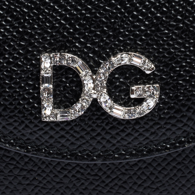 Pre Owned Dolce & Gabbana Black Leather DG Millennial Flap Card Holder