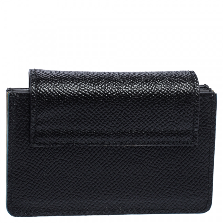 Pre Owned Dolce & Gabbana Black Leather DG Millennial Flap Card Holder