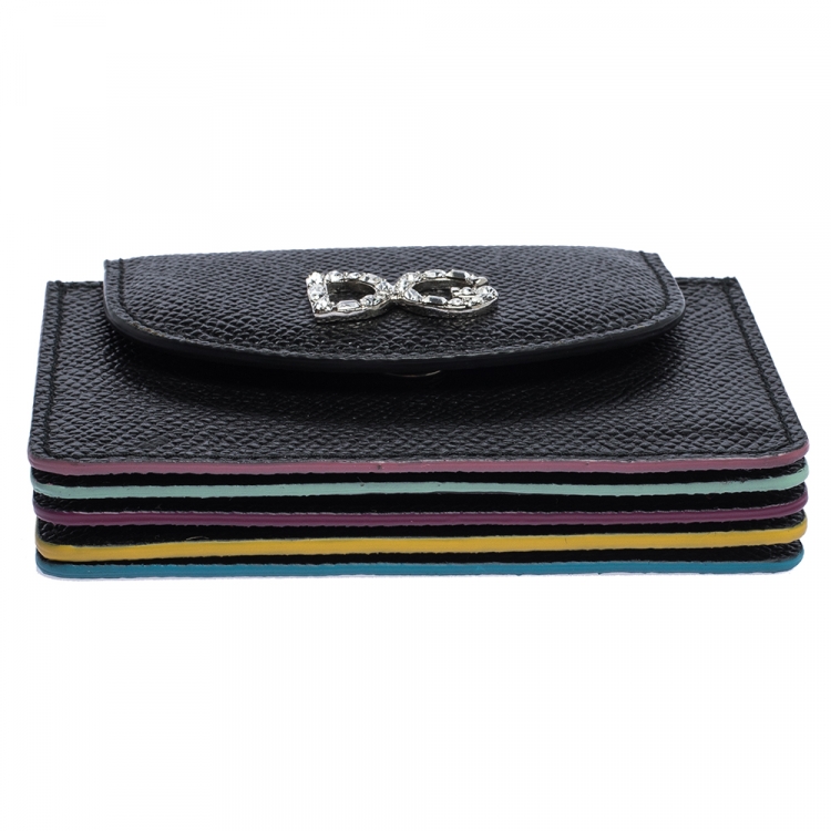 Pre Owned Dolce & Gabbana Black Leather DG Millennial Flap Card Holder