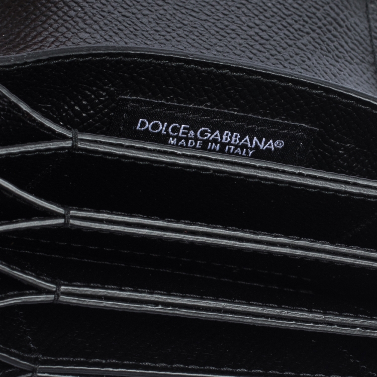 Pre Owned Dolce & Gabbana Black Leather DG Millennial Flap Card Holder