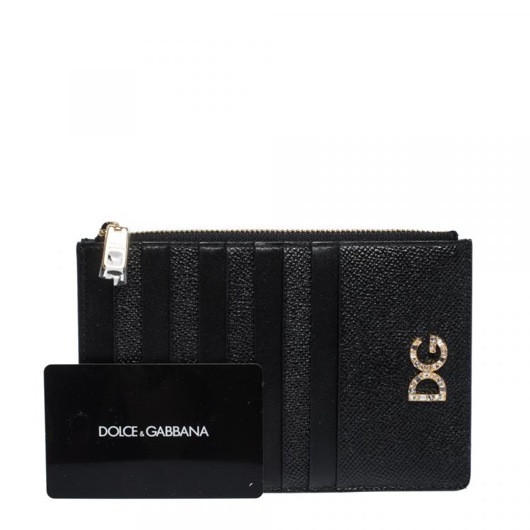 Pre Owned Dolce & Gabbana Black Leather DG Rhinestone Card Holder
