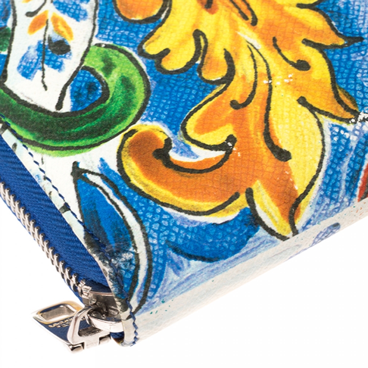 Pre Owned Dolce & Gabbana Multicolor Majolica Printed Leather Zip Around Wallet