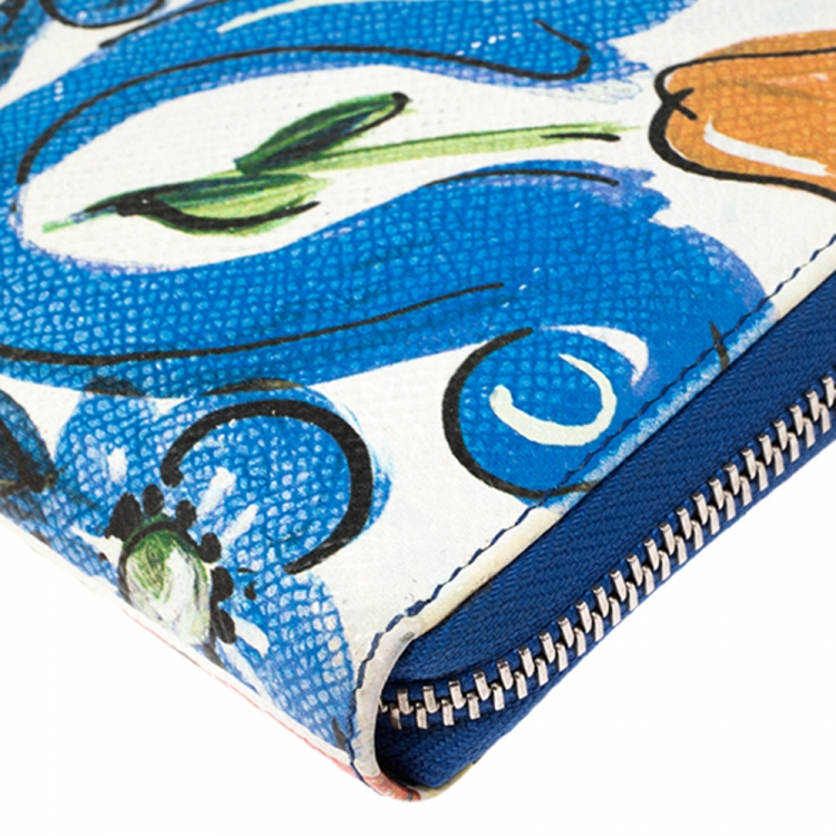 Pre Owned Dolce & Gabbana Multicolor Majolica Printed Leather Zip Around Wallet