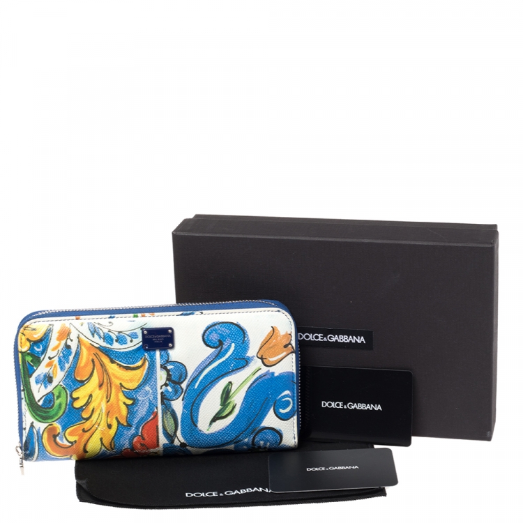Pre Owned Dolce & Gabbana Multicolor Majolica Printed Leather Zip Around Wallet