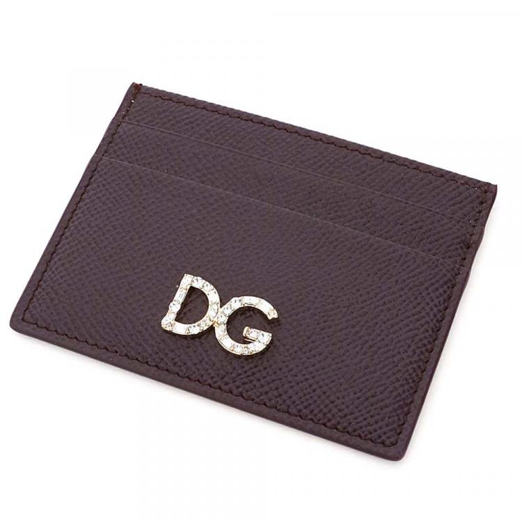Pre Owned Dolce & Gabbana Black Leather Crystal DG Card Holder