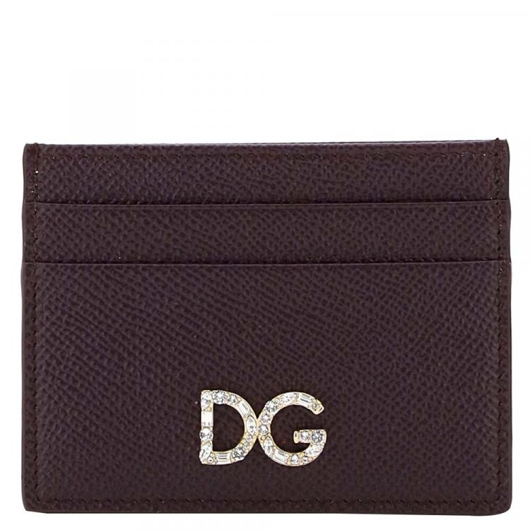 Pre Owned Dolce & Gabbana Black Leather Crystal DG Card Holder