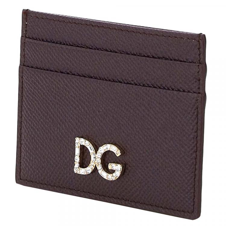 Pre Owned Dolce & Gabbana Black Leather Crystal DG Card Holder