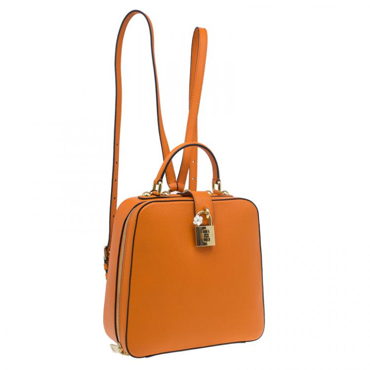 Pre Owned Dolce and Gabbana Orange Leather Rosaria Backpack
