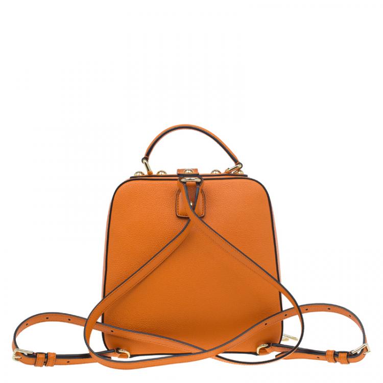 Pre Owned Dolce and Gabbana Orange Leather Rosaria Backpack