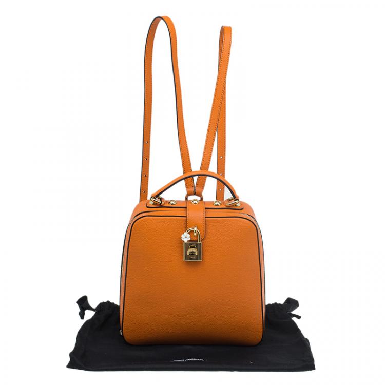 Pre Owned Dolce and Gabbana Orange Leather Rosaria Backpack