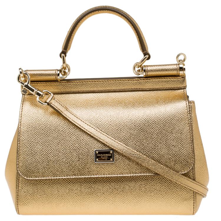 Dolce & Gabbana Gold Leather Small Miss Sicily Top Handle Bag