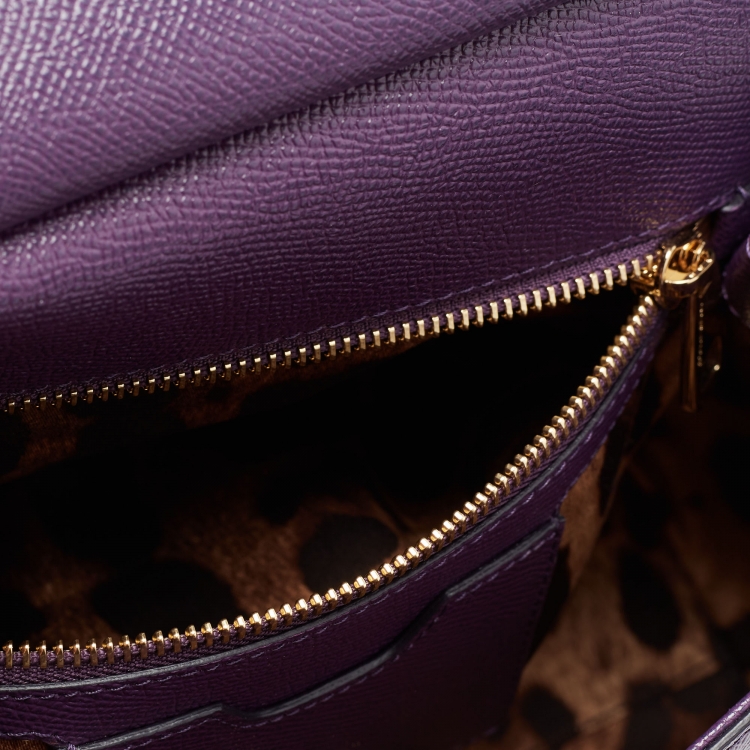 Pre Owned Dolce & Gabbana Purple Leather Medium Miss Sicily Top Handle Bag