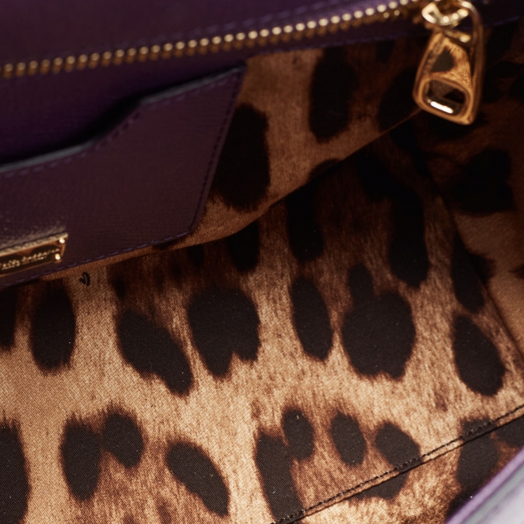 Pre Owned Dolce & Gabbana Purple Leather Medium Miss Sicily Top Handle Bag
