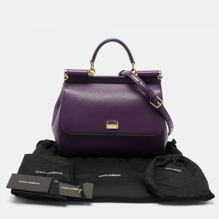 Pre Owned Dolce & Gabbana Purple Leather Medium Miss Sicily Top Handle Bag