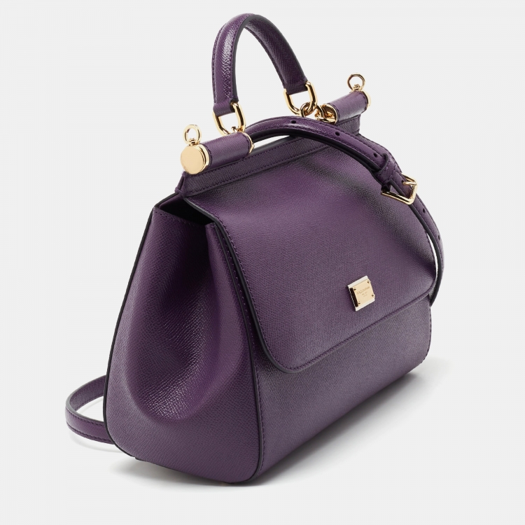 Pre Owned Dolce & Gabbana Purple Leather Medium Miss Sicily Top Handle Bag