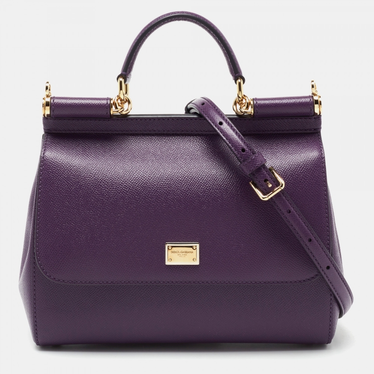 Pre Owned Dolce & Gabbana Purple Leather Medium Miss Sicily Top Handle Bag