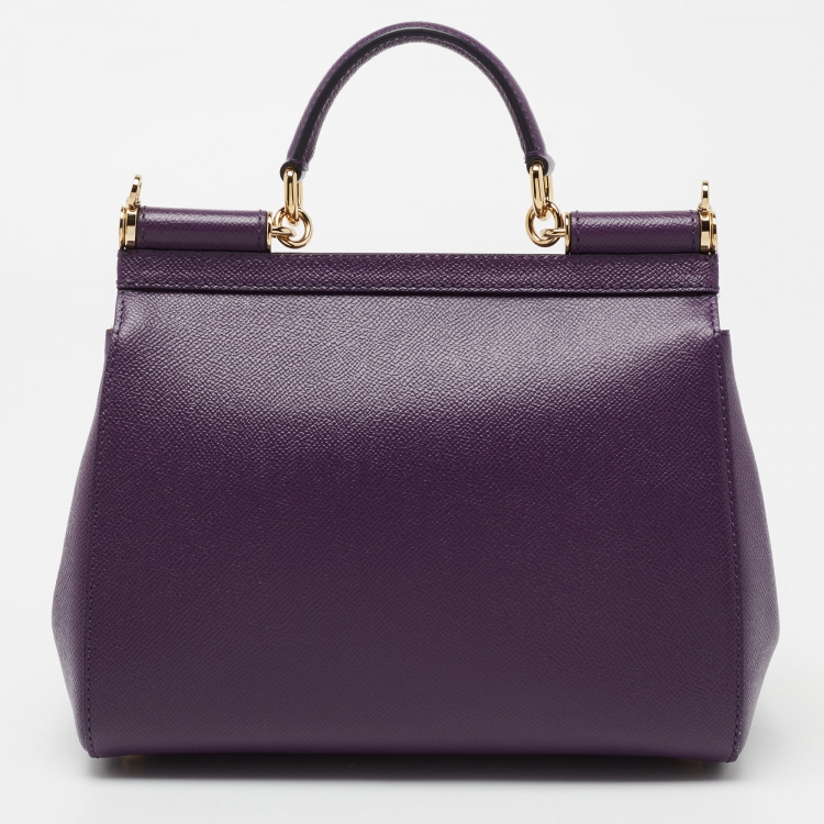 Pre Owned Dolce & Gabbana Purple Leather Medium Miss Sicily Top Handle Bag
