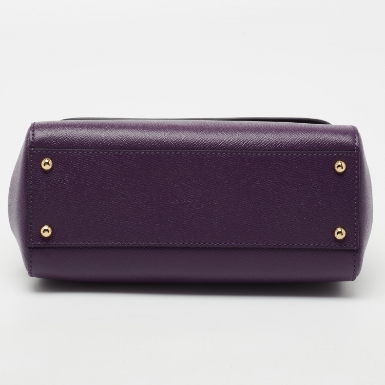 Pre Owned Dolce & Gabbana Purple Leather Medium Miss Sicily Top Handle Bag