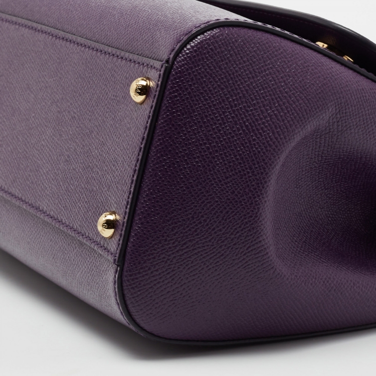Pre Owned Dolce & Gabbana Purple Leather Medium Miss Sicily Top Handle Bag