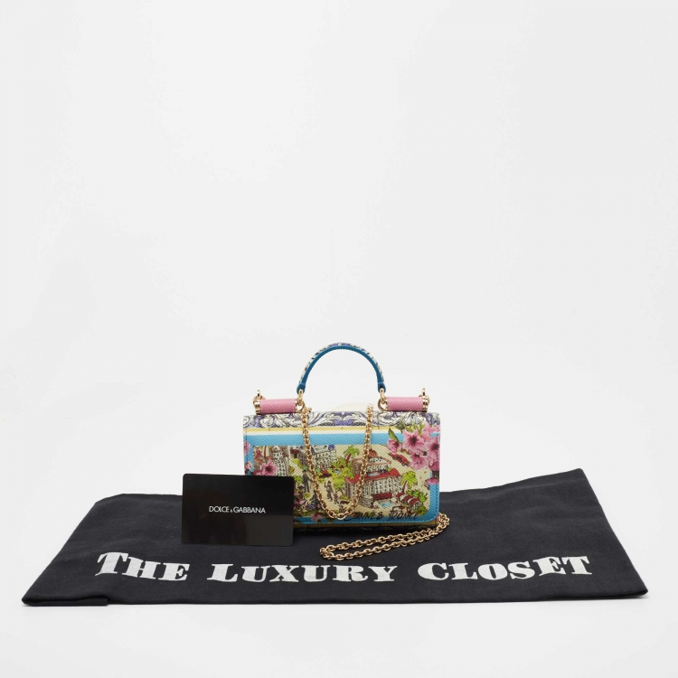 Pre Owned Dolce & Gabbana Multicolor Floral Print Leather Sicily Von Bag