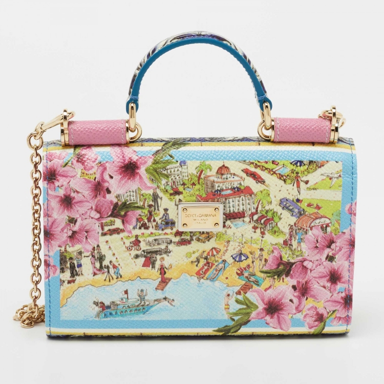 Pre Owned Dolce & Gabbana Multicolor Floral Print Leather Sicily Von Bag
