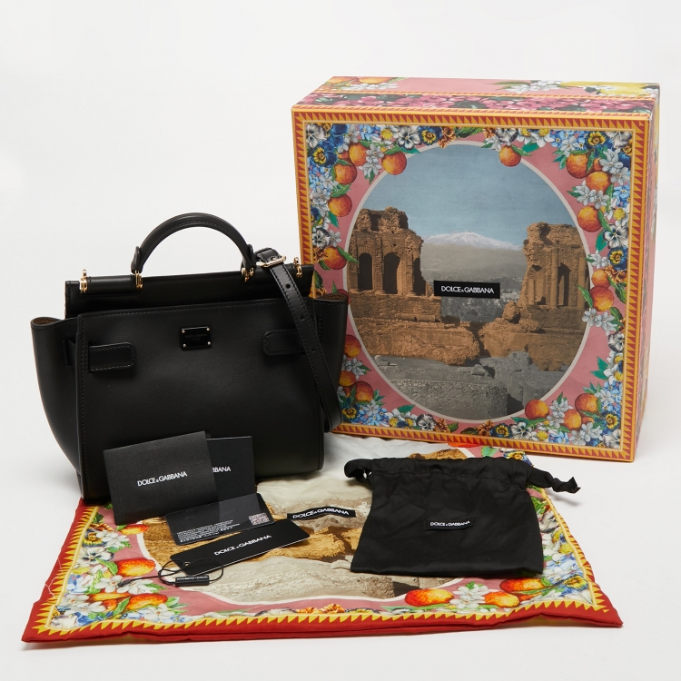 مملوكة مسبقًا Dolce & Gabbana Black Leather Sicily 62 Top Handle Bag